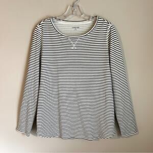 Lands’ End Black/White Striped Crewneck Cotton Long Sleeve T-Shirt Size Small